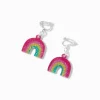 Glitter Rainbow 1'' Clip-On Drop Earrings