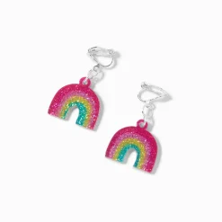 Glitter Rainbow 1'' Clip-On Drop Earrings
