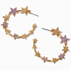 Glitter Star Gold-tone Hoop Earrings