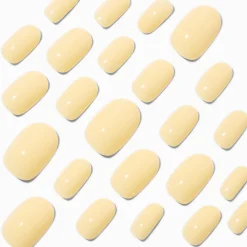 Glossy Butter Yellow Squoval Vegan Faux Nail Set - 24 Pack
