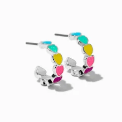 Glow in the Dark Rainbow Heart Hoop Earrings