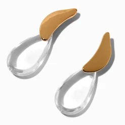 Gold & Clear Teardrop Drop Earrings
