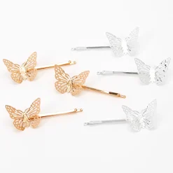 Gold & Silver Butterfly Hair Pins - 6 Pack