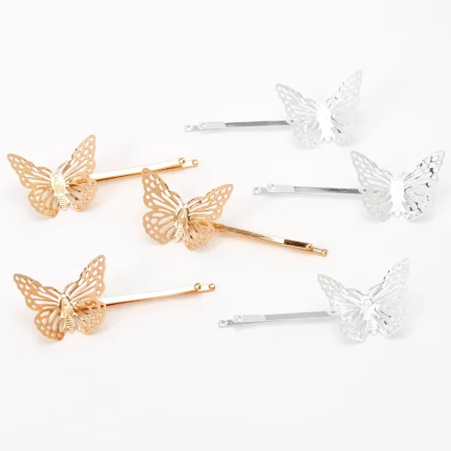 Gold & Silver Butterfly Hair Pins - 6 Pack