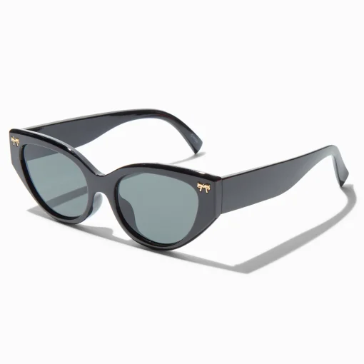 Gold Bow Studded Black Retro Sunglasses