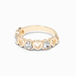 Gold Crystal Open Heart Ring