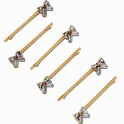 Gold Cubic Zirconia Bow Hair Pins - 6 Pack