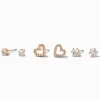 Gold Cubic Zirconia Heart & Stud Earrings - 3 Pack