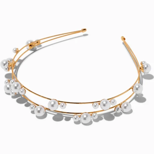 Gold Double Row Pearl Headband