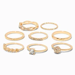Gold Embellished Assorted Rings - 8 Pack