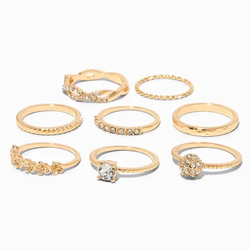 Gold Embellished Assorted Rings - 8 Pack