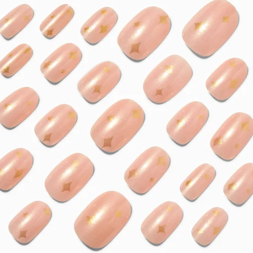 Gold Glitter Celestial Medium Oval Vegan Faux Nail Set - 24 Pack