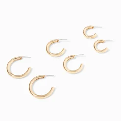 Gold Graduated Hoop Earrings - 3 Pack