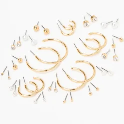 Gold Graduated Mixed Earrings - 20 Pack