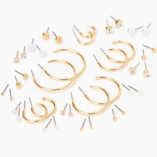Gold Graduated Mixed Earrings - 20 Pack