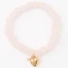 Gold Heart Lock & Key Blush Pink Beaded Stretch Bracelet