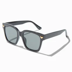 Gold Heart Studded Black Rectangular Sunglasses