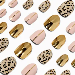 Gold Leopard Stiletto Press On Vegan Faux Nail Set - 24 Pack