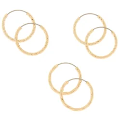 Gold 15MM Textured Hoop Earrings - 3 Pack