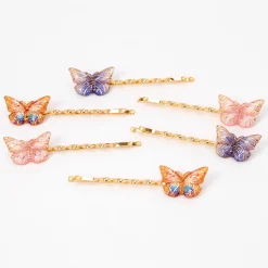 Gold Pastel Tone Butterfly Hair Pins - 6 Pack
