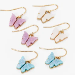 Gold 1" Butterfly Drop Earrings - 3 Pack