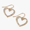 Gold 1.5" Embellished Crystal Heart Drop Earrings