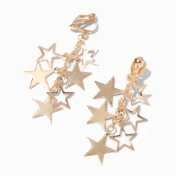 Gold 2" Star Clip-On Drop Earrings