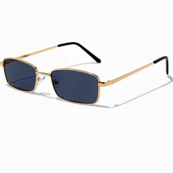 Gold Rectangular Metal Sunglasses