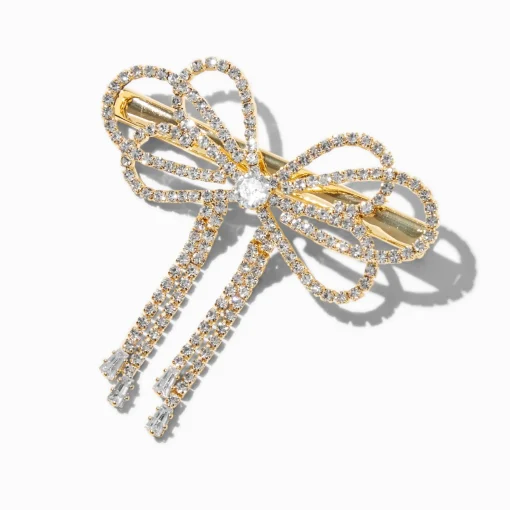 Gold Rhinestone Drip Hair Bow Clip