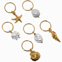 Gold Seashell Icon Hair Rings - 6 Pack