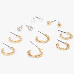 Gold Textured Earrings Set - 6 Pack