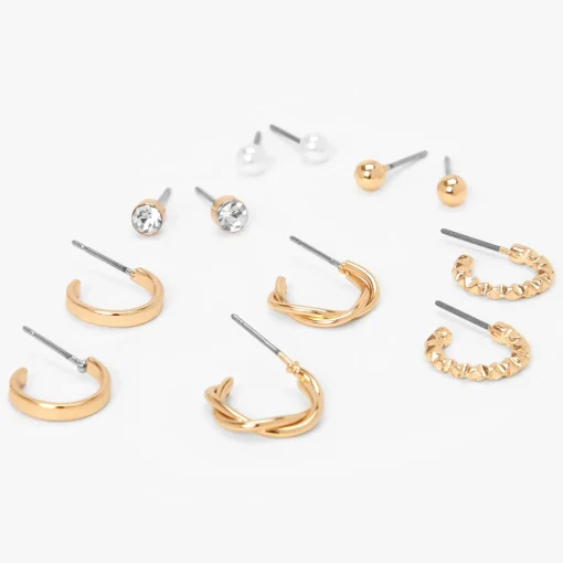 Gold Textured Earrings Set - 6 Pack