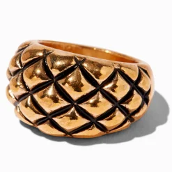Gold-tone & Black Quilted Dome Ring