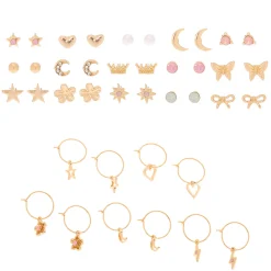 Gold-tone & Charm Earrings Set - 20 Pack