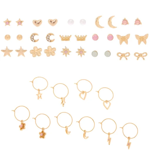 Gold-tone & Charm Earrings Set - 20 Pack