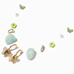 Gold-tone & Green Butterfly Earring Stackables Set - 6 Pack