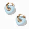 Gold-tone & Light Blue Puffy Heart Hoop Earrings