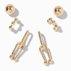 Gold-tone Ball Earring Stackables Set - 3 Pack