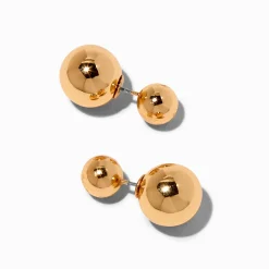Gold-tone Ball Front & Back Earrings
