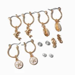Gold-tone Beach Earring Stackables Set - 6 Pack