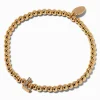 Gold-tone Beaded Pavé Initial Stretch Bracelet - L