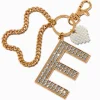 Gold-tone Bedazzled Initial Keychain - E