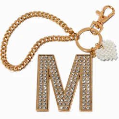 Gold-tone Bedazzled Initial Keychain - M