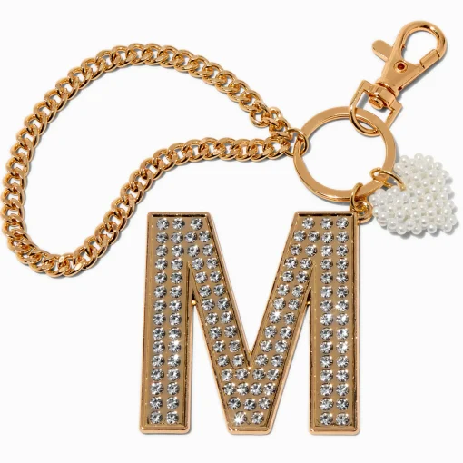 Gold-tone Bedazzled Initial Keychain - M