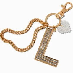 Gold-tone Bedazzled Initial Keychain - L