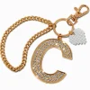 Gold-tone Bedazzled Initial Keychain - C