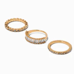 Gold-tone Bezel-Set Cubic Zirconia Rings Stack - 3 Pack