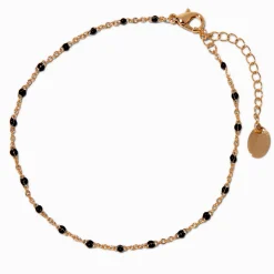 Gold-tone Black Beaded Stationed Chain Anklet