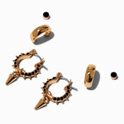 Gold-tone Black Crystal Spikes Earring Stackables Set - 3 Pack