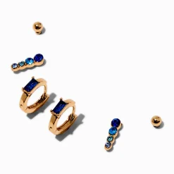 Gold-tone Blue Cubic Zirconia Earring Stackables Set - 3 Pack
